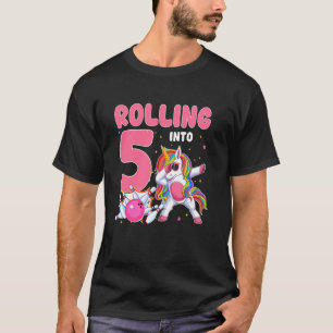 Rolling Into 5 5th Birthday Unicorn Bowling 5 Year T-Shirt
