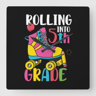 Rolling Into 5th Grade Square Wall Clock