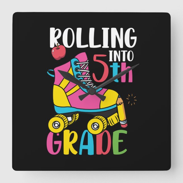 Rolling Into 5th Grade Square Wall Clock (Front)