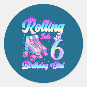 Rolling Into 6 Year Old Roller Skating 6th Birthda Classic Round Sticker