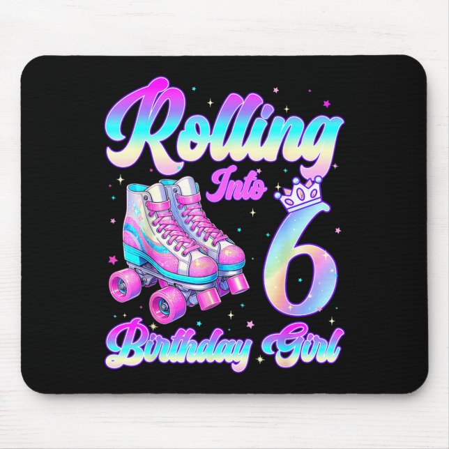 Rolling Into 6 Year Old Roller Skating 6th Birthda Mouse Mat (Front)