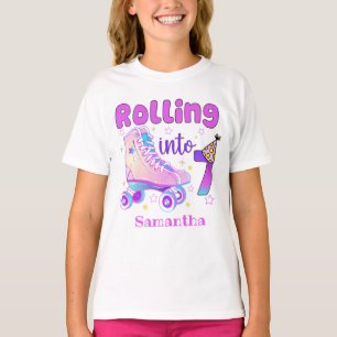 Rolling Into 7 Roller Skater Birthday Celebration T-Shirt