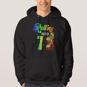 Rolling Into 7 Years Old 7th Birthday Roller Skate Hoodie