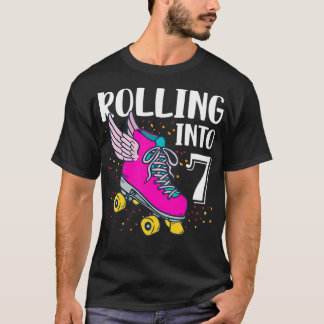 Rolling Into 7 Years Old Girls Birthday T-Shirt