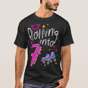 Rolling Into 7th Birthday Girl 7 Years Old Birthda T-Shirt