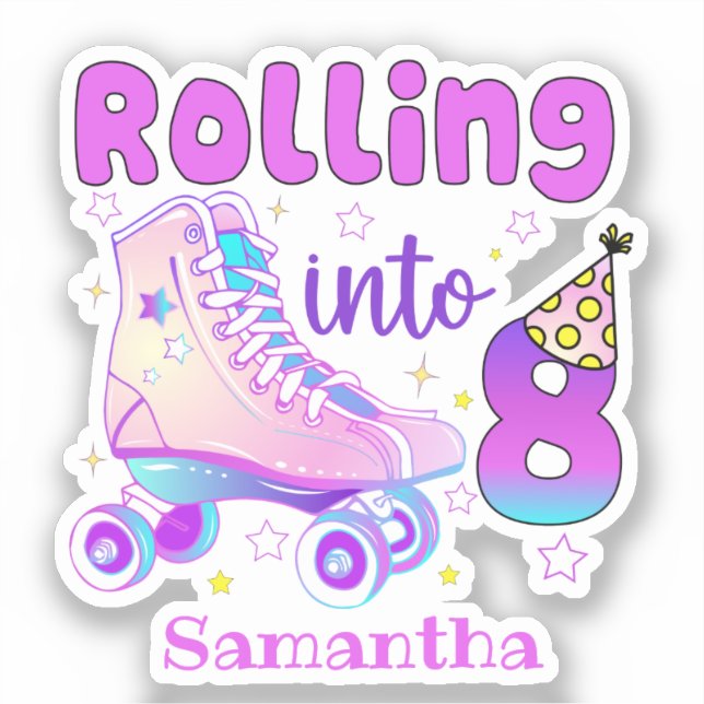 Rolling Into 8| Roller Skater Birthday Celebration (Front)