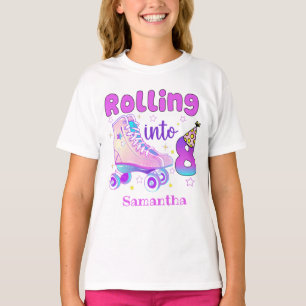 Rolling Into 8 Roller Skater Birthday Celebration T-Shirt