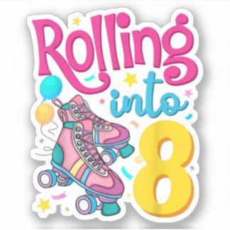 Rolling Into 8 Years Old 8th Birthday Cute Skating