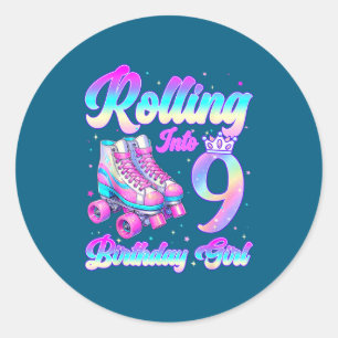 Rolling Into 9 Year Old Roller Skating 9th Birthda Classic Round Sticker