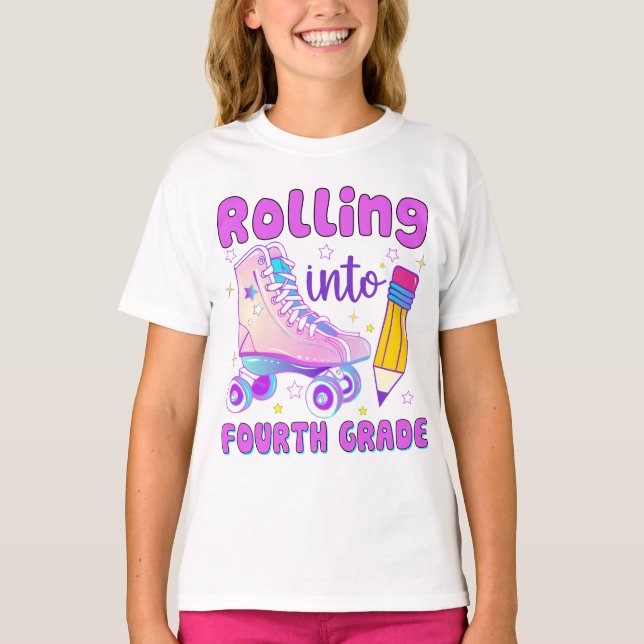 Rolling Into Fourth Grade | Roller Skating T-Shirt (Front)