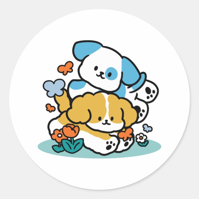 Rolling Into May Like Happy Pups – Cute Spring Dog Classic Round Sticker (Front)