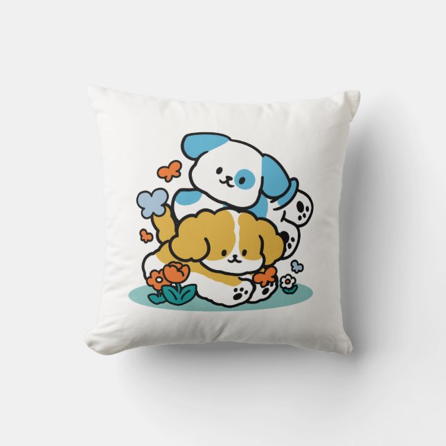 Rolling Into May Like Happy Pups – Cute Spring Dog Cushion (Front)