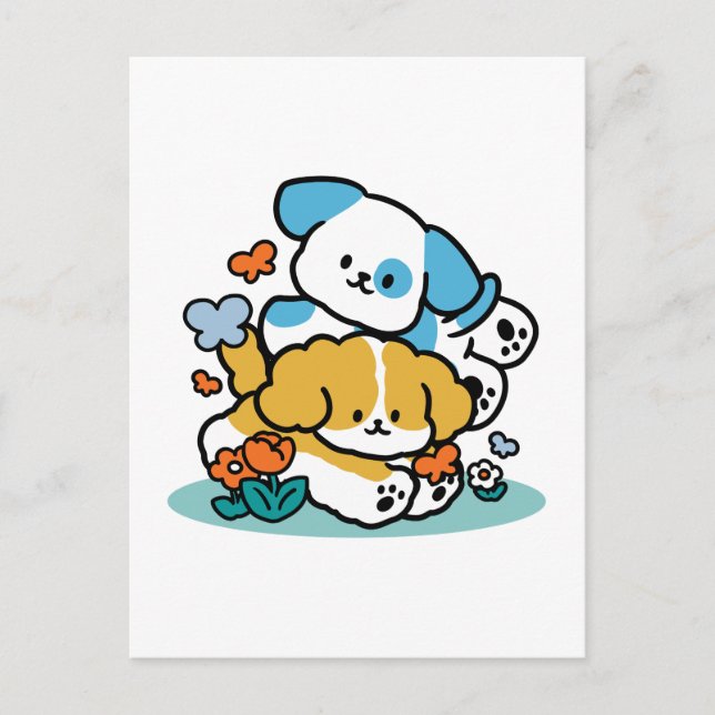 Rolling Into May Like Happy Pups – Cute Spring Dog Postcard (Front)