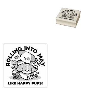 Rolling Into May Like Happy Pups – Cute Spring Dog Rubber Stamp