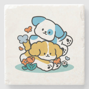 Rolling Into May Like Happy Pups – Cute Spring Dog Stone Coaster