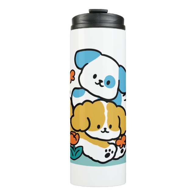 Rolling Into May Like Happy Pups – Cute Spring Dog Thermal Tumbler (Front)