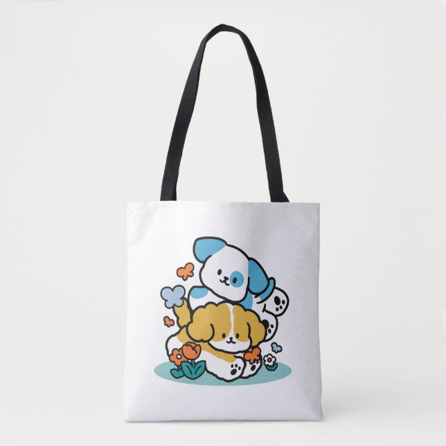 Rolling Into May Like Happy Pups – Cute Spring Dog Tote Bag (Front)