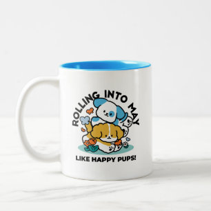 Rolling Into May Like Happy Pups – Cute Spring Dog Two-Tone Coffee Mug