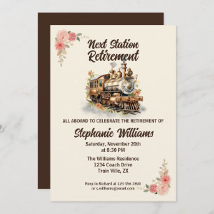 Rolling into Retirement Travel Vintage Train Party Invitation