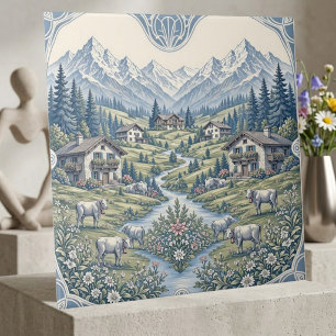 Rolling Meadows Grazing Cow Rustic Cabin Mountains Tile