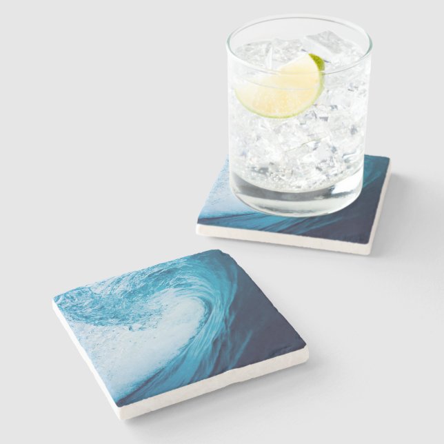 Rolling Ocean Wave In Hues Of Blue Stone Coaster (Side)