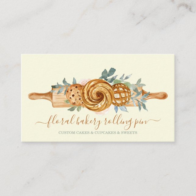 Rolling Pin Bakery Cakes Sweets Cookie beige Business Card (Front)