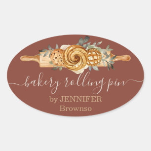 Rolling Pin Bakery Cookies Breads elegant brown Oval Sticker