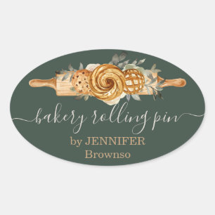 Rolling Pin Bakery Cookies Breads elegant sage Oval Sticker