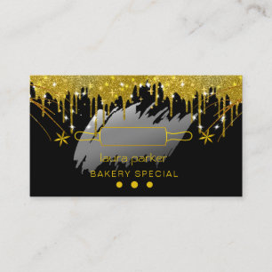 Rolling Pin Bakery Pastry Catering Dripping Gold Business Card