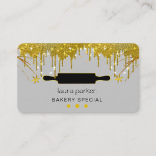Rolling Pin Bakery Pastry Catering Dripping Gold Business Card