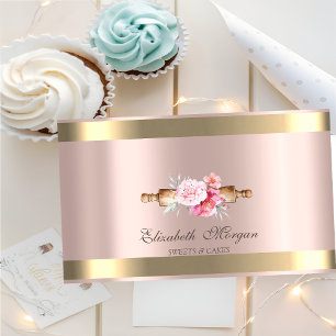 Rolling Pin Flower Gold Stripe Rose Gold Bakery  Business Card
