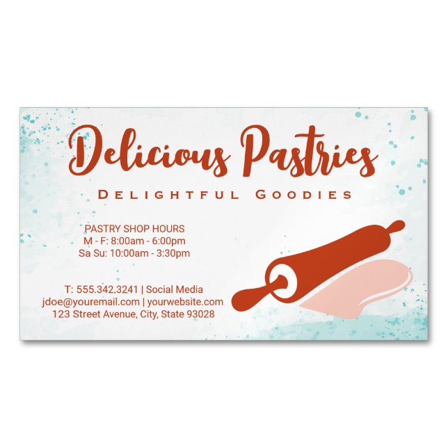 Rolling Pin Logo | Pastry Magnetic Business Card (Front)