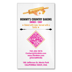 Rolling Pin Logo & Slogan   Premade QR Code Bakery Magnetic Business Card