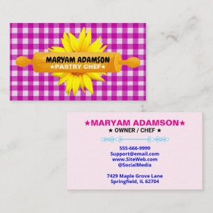 Rolling Pin Pastry Chef Pink Floral Cake Bakery Business Card