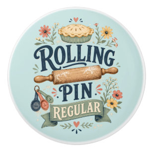 Rolling Pin Regular Cottage Baker Button Ceramic Knob