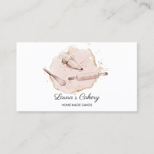 rolling pin & whisk cupcake Bakery blush pink Busi Business Card
