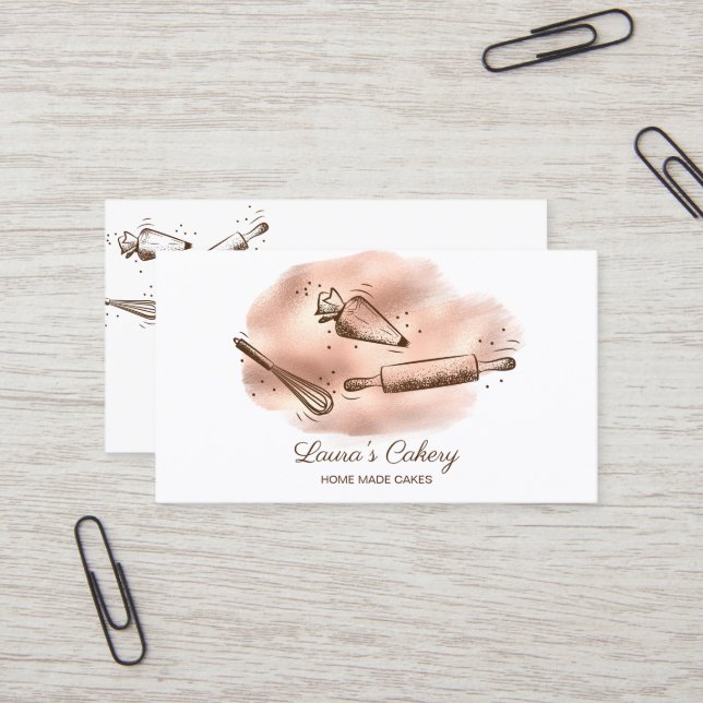 rolling pin & whisk cupcake Bakery Dripping Gold Business Card (Front/Back In Situ)