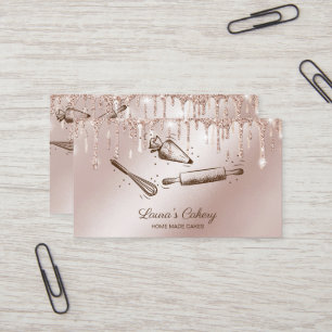 rolling pin & whisk cupcake Bakery Dripping Gold Business Card