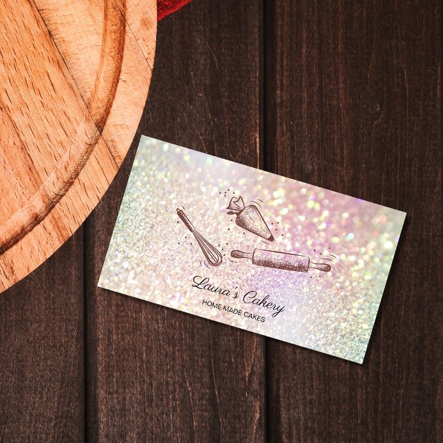 rolling pin & whisk cupcake Bakery holograph Business Card (Creator Uploaded)