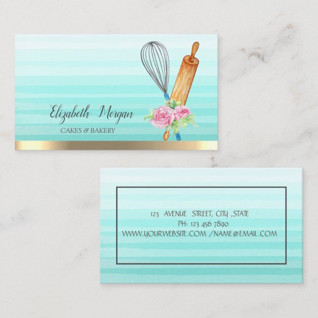 Rolling Pin Whisk Stripe Ombre Bakery Business Card (Front/Back)