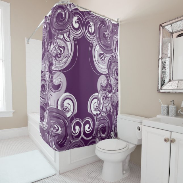 Rolling Purple Digital Art Shower Curtain (In Situ)