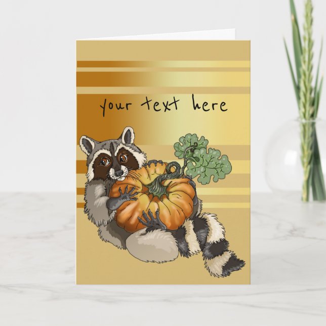 Rolling Racoon Pumpkin Bandit Holiday Card (Front)