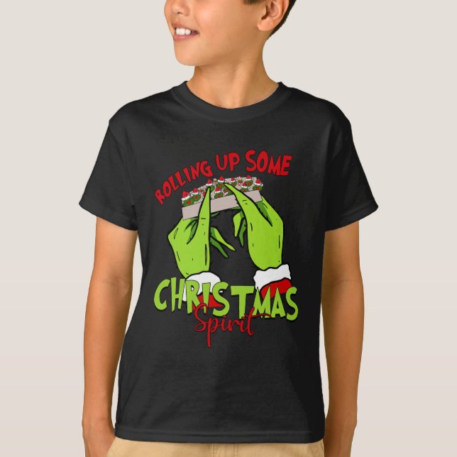 Rolling Up Some Christmas Spirit Xmas Santa Pajama T-Shirt (Front)