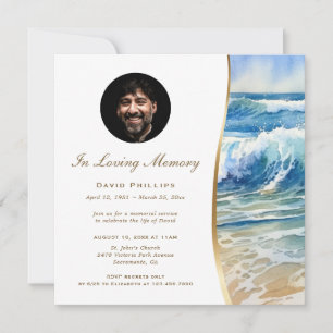 Rolling Waves Beach Photo Memorial Invitation
