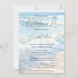 Rolling Waves Beach Script Celebration of Life Invitation