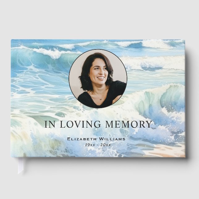 Rolling Waves Photo Funeral Memorial Guest Book (Front)