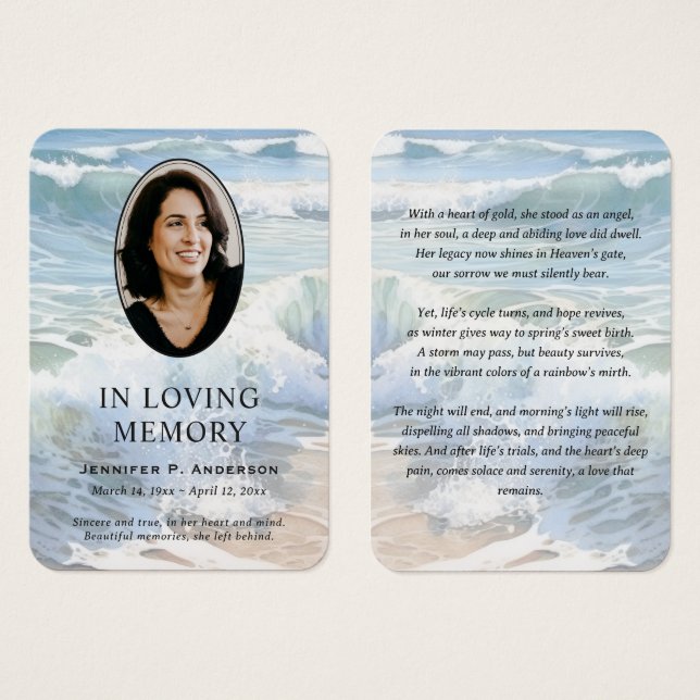 Rolling Waves Photo Memorial Prayer Cards (Front & Back)
