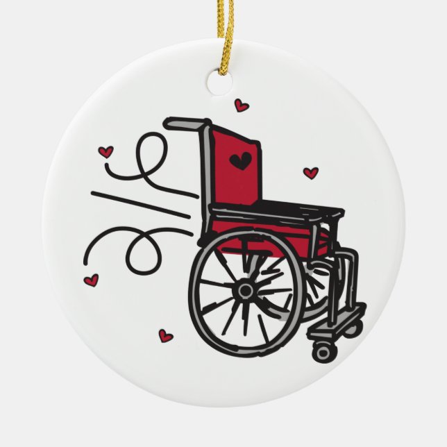 Rolling Wheelchair Ceramic Tree Decoration (Front)