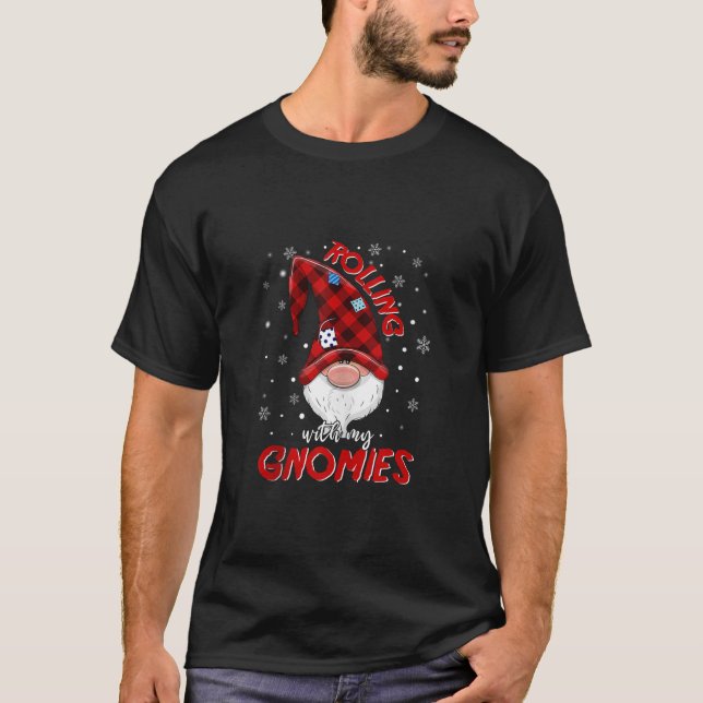 Rolling With Gnomies Elf Beard Red Santa Ugly Chri T-Shirt (Front)