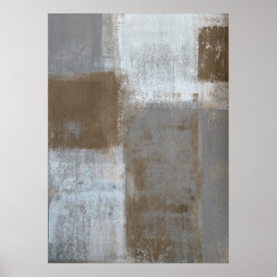 'Rolling With It' Grey and Beige Abstract Art Poster